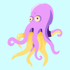 illustration with funny cartoon octopus. flat design. Marine theme. for packaging, paper, fabric. print for clothes