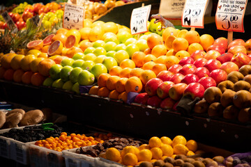 Farmer's Market displaying colorful fruit in Seattle, Washington