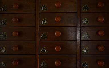 Wood drawers vintage style are interior in the room.