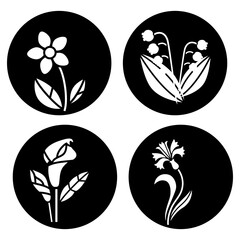 flower and leaf vector icons for web design isolated on white background.