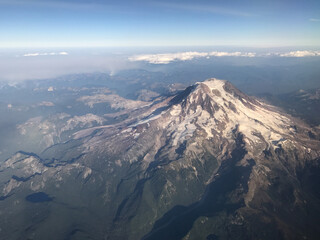Summit of Mount Rainier Washington as seen from the aerial view