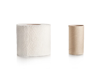 Full and empty toilet paper rolls