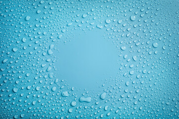 Water drops circle frame on blue background