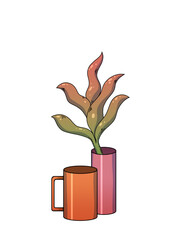 cup of coffee and flower raster illustration