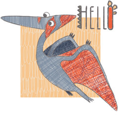 Composition with prehistoric Pterosaur Pteranodon and word hello © Ульяна Шабанова