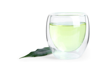Aromatic green tea and leaf isolated on white