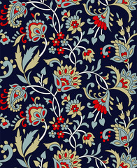 Fototapeta na wymiar traditional indian paisley pattern on navy background
