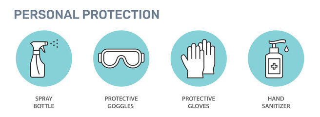 Personal protection icons set. Black vector illustration.