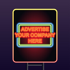 billboard for outdoor advertising glowing box neon sign. vector illustration	