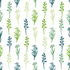Fototapeta na wymiar Seamless pattern with images of wildflowers. Vector illustration.