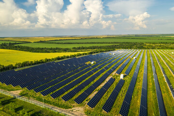 Solar panels installed outdoors. Alternative energy source