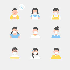 マスクを着ける子どものアイコン　イラスト素材セット