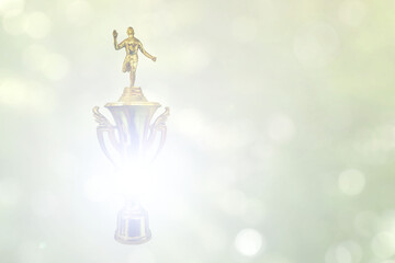 gold trophy For athletes with Victory on bokeh background
