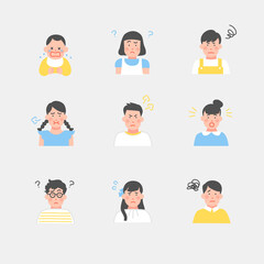 不安な表情をする子どものアイコン　イラスト素材セット