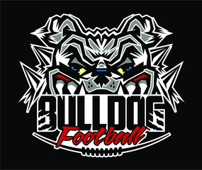 bulldog football team design with mascot head and laces for school, college or league