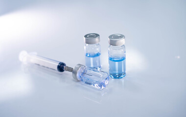 close up vaccine and syringe injection for prevention from  virus infection