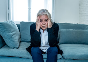 Senior widow woman lonely and sad feeling depressed at home