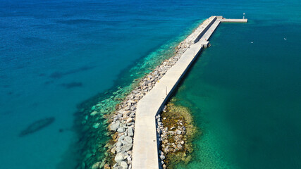 Aerial drone photo of famous seaside town and port of Karistos in South Evia island, Greece