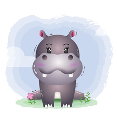 cute hippo in the children's style. cute cartoon hippopotamus vector illustration