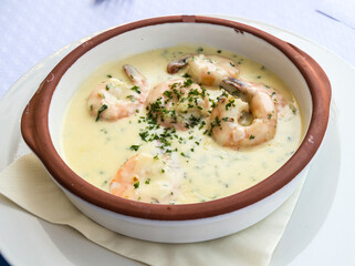 Ramekin of prawns with cream
