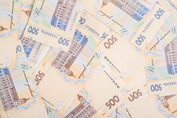 Fototapeta na wymiar 500 hryvnia banknotes. Ukrainian inflation and economical crisis. Exchange rate.