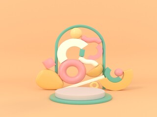 Minimal scene with podium and abstract background. Geometric shape in pastel colors. 3d rendering
