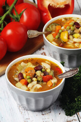 Bowls with Italian soup minestrone