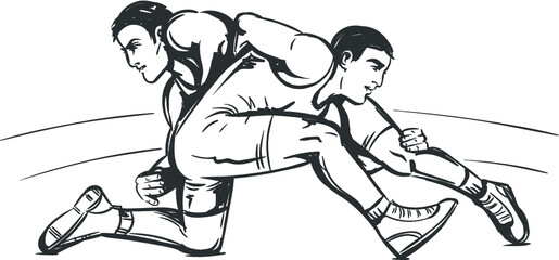 Vector Black and White Wrestling Illustration