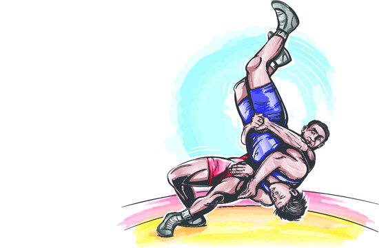 Vector Color Freestyle Wrestling Illustration
