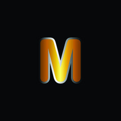 Golden Version of Arial Rounded Alphabet M With Silver Stroke. Modern And Luxury Golden Design of M Alphabet With Silver Stroke .Alphabetic Collection of Golden Arial Rounded Alphabet