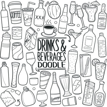 Drinks And Beverages Doodle Icons Hand Made Sketch