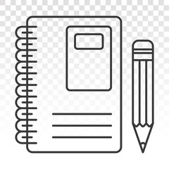 Education notebook / diary / journal with pencil for writing line art icon for apps and websites