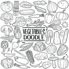 Vegetables doodle icon set. Plant Nutrition Vector illustration collection. Healthy Food Hand drawn Line art style.