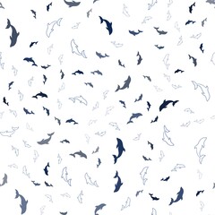Dark BLUE vector seamless pattern with sea dolphins. Isolated sea dolphins on white background. Natural design for wallpapers.