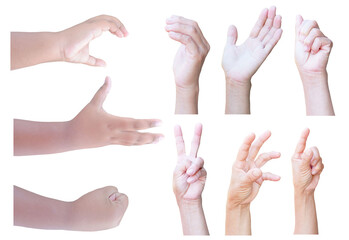 hand gesture set collection of black skin girl and old woman isolated on white background