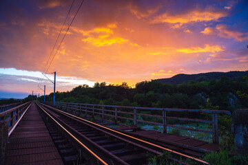Fototapeta na wymiar Train lines and clouds