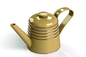 Enamelled metal teapot for making fresh tea. 3D render