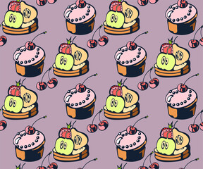 Vector background hand drawn sweets. Hand drawn ink illustration. Modern ornamental decorative background. Vector pattern. Print for textile, cloth, wallpaper, scrapbooking
