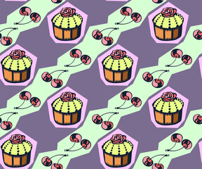 Vector background hand drawn sweets. Hand drawn ink illustration. Modern ornamental decorative background. Vector pattern. Print for textile, cloth, wallpaper, scrapbooking
