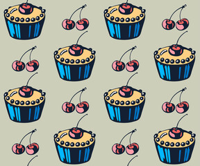 Vector background hand drawn sweets. Hand drawn ink illustration. Modern ornamental decorative background. Vector pattern. Print for textile, cloth, wallpaper, scrapbooking
