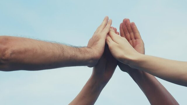 teamwork concept. team community joins hands together. group of people hands. teamwork workers carry out one mission go to the goal. business team in the company working partnership lifestyle