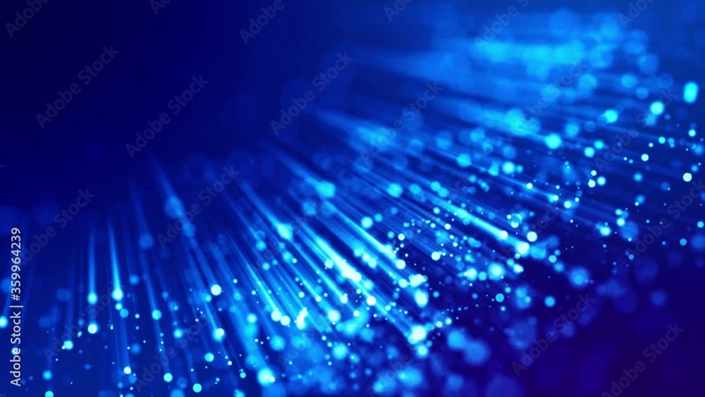 Poster blue shiny sparkling particles with light rays move in a viscous liquid. it is 4k 3d animation as mo