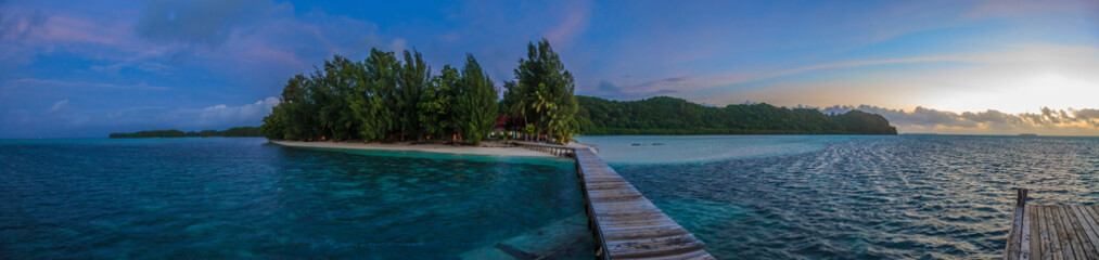 Pier of Carp Island in Palau at evening time