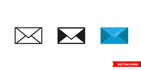 Envelope icon of 3 types. Isolated vector sign symbol.