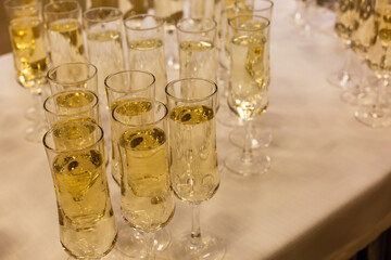A table with wine glasses