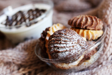 Delicious fresh cookies, light and dark, tasty food