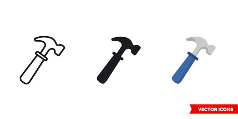 Hammer icon of 3 types. Isolated vector sign symbol.