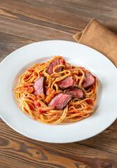 Steak linguine pasta