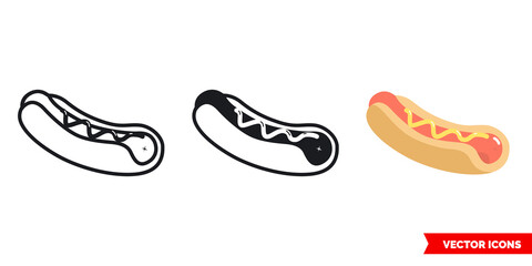 Hot dog icon of 3 types. Isolated vector sign symbol.