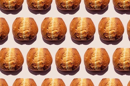 Pattern of rows of freshly baked breads